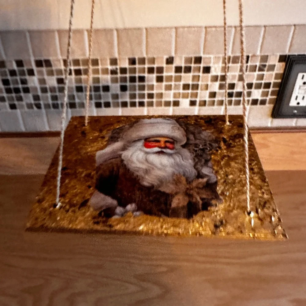 Hand Crafted Gold Santa Wall Hanging